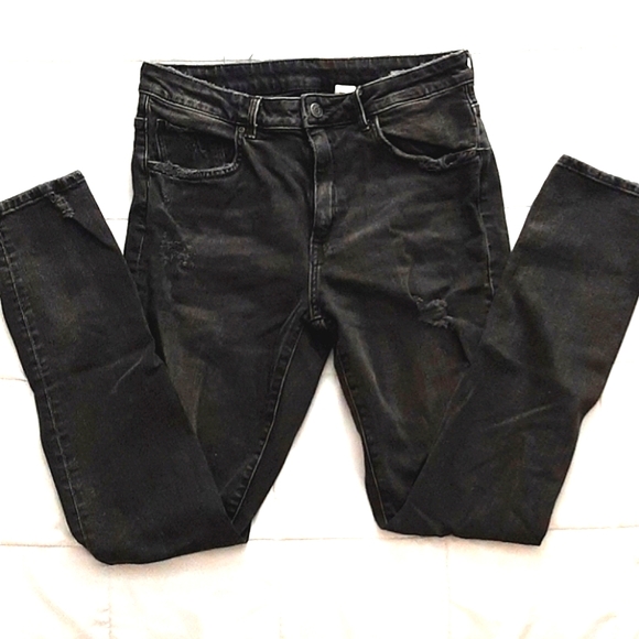 & Denim black distressed skinny high waist jeans - Picture 1 of 11